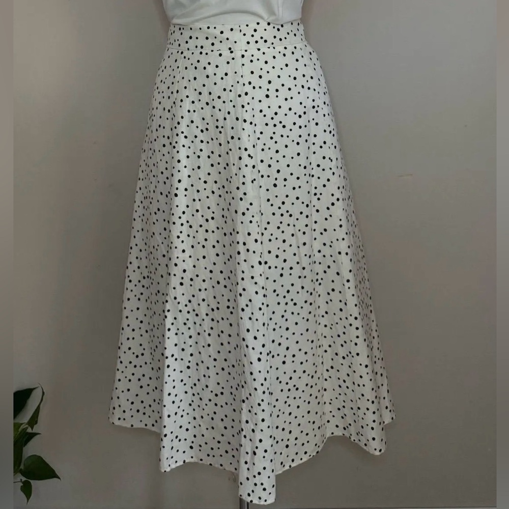 LOFT White and Black Polka Dot A-Line Skirt